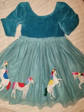Mini Boden Teal Unicorn Tulle Dress 4-5